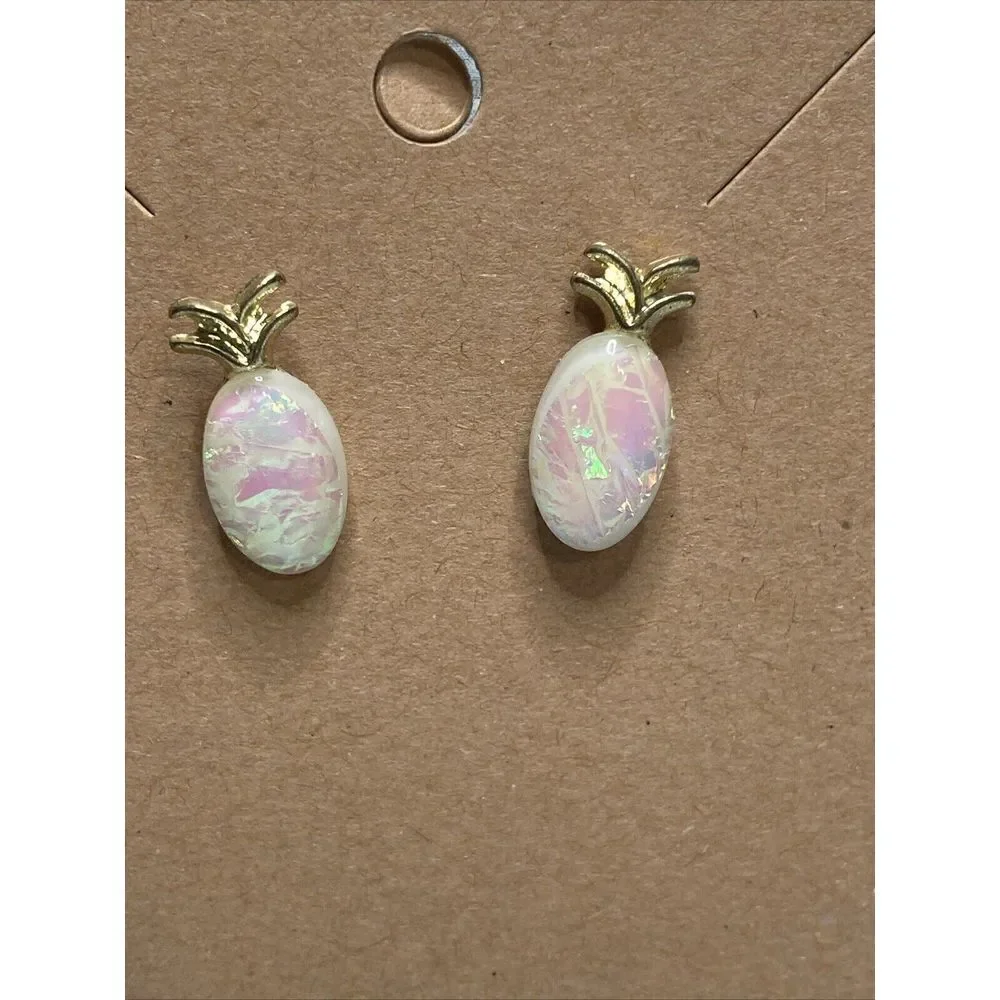 Opal Acrylic Pineapple Stud Post‎ Earrings NWOT gold Tone